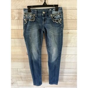 Miss Me Jeans Size 26 Signature Skinny Low Rise Flap Pockets Embroidered